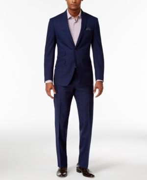 Tallia Men's Slim-fit Navy Plaid Suit
