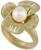 Cultured Freshwater Pearl Flower Ring In 18k Gold Over Sterling Silver (7mm)