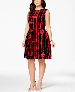 Calvin Klein Plus Size Sleevless Printed Scuba Dress, Macy's Exclusive
