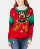 Hooked Up By Iot Juniors' Embellished Moose Sweater