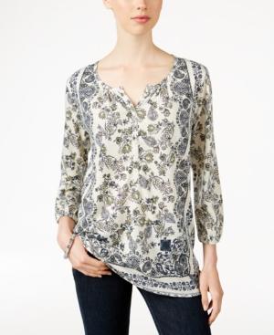 Style & Co. Printed Henley Top, Only At Macy's