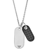 Emporio Armani Men's Stainless Steel And Leather Dog Tag Pendant Necklace Egs2060