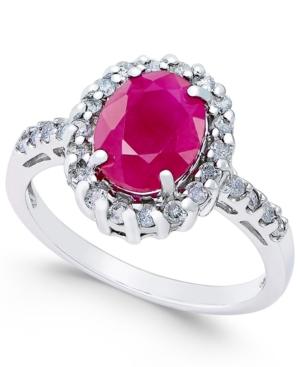 Ruby (2-1/3 Ct. T.w.) And Diamond (3/8 Ct. T.w.) Oval Ring In 14k White Gold