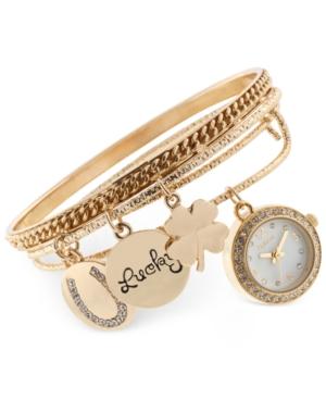 Style & Co. Women's Crystal-accent Gold-tone Alloy Charm Bangle Bracelet Watch Set 20mm Sy011g, Only At Macy's
