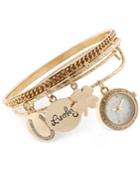 Style & Co. Women's Crystal-accent Gold-tone Alloy Charm Bangle Bracelet Watch Set 20mm Sy011g, Only At Macy's