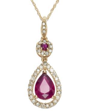 14k Rose Gold Necklace, Ruby (1-1/3 Ct. T.w.) And Diamond (1/3 Ct. T.w.) Pear Drop Pendant
