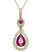 14k Rose Gold Necklace, Ruby (1-1/3 Ct. T.w.) And Diamond (1/3 Ct. T.w.) Pear Drop Pendant