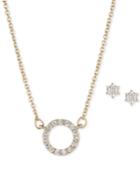 Anne Klein Silver-tone Crystal Circle Pendant Necklace And Crystal Stud Earrings