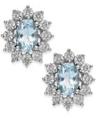 Aquamarine (1-1/3 Ct. T.w.) And Diamond Accent Stud Earrings In 14k White Gold