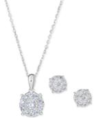 2-pc. Diamond Halo 18 Pendant Necklace & Matching Stud Earring Set (1 Ct. T.w.) In 14k White Gold
