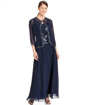 J Kara Embellished Popover Chiffon Gown And Jacket