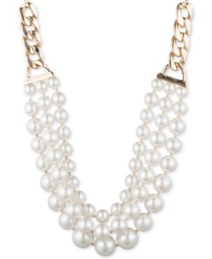 Anne Klein Gold-tone Imitation Pearl Multi-row Statement Necklace