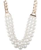 Anne Klein Gold-tone Imitation Pearl Multi-row Statement Necklace