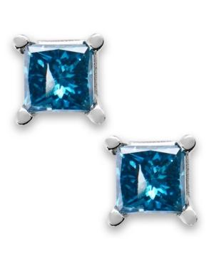 10k White Gold Blue Diamond Stud Earrings (1/6 Ct. T.w.)