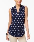 Charter Club Petite Printed Pleated-shoulder Top, Created For Macy's