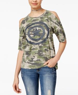 Marvel Juniors' Captain America Cold-shoulder Camo Graphic T-shirt