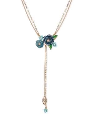 Betsey Johnson Gold-tone Glitter Rose Lariat Necklace