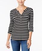 Charter Club Striped Roll-tab Henley Top, Only At Macy's