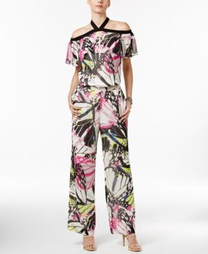 Inc International Concepts Petite Butterfly-print Halter Jumpsuit, Only At Macy's