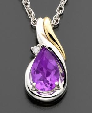 14k Gold & Sterling Silver Amethyst (3/4 Ct. T.w.) & Diamond Accent Pendant