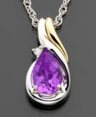 14k Gold & Sterling Silver Amethyst (3/4 Ct. T.w.) & Diamond Accent Pendant