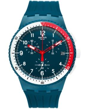 Swatch Men's Swiss Chronograph El Comandante Petrol Blue Debossed Silicone Strap Watch 42mm Susn405