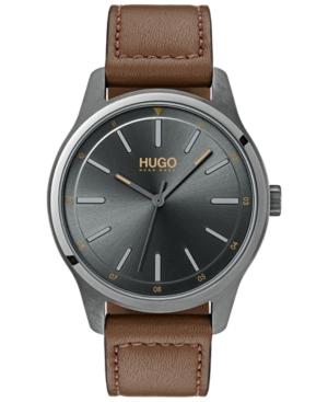 Hugo Men's #dare Brown Leather Strap Watch 42mm