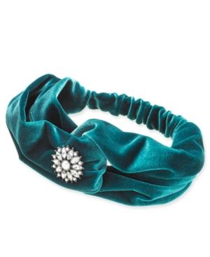 I.n.c. Silver-tone Crystal & Imitation Pearl Flower Velvet Turban Headband, Created For Macy's