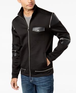 Inc International Concepts Men's Zipper Jacket With Faux Leather Trim, Created For Macy's