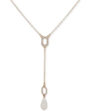 Ivanka Trump Gold-tone Pave & Imitation Pearl Lariat Necklace, 16 + 3 Extender
