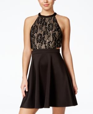 Speechless Juniors' Lace-bodice Cutout A-line Dress