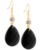Guess Gold-tone Black Stone And Crystal Drop Earrings