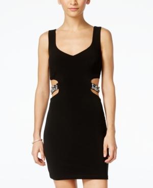 City Studios Juniors' Embellished Side-cutout Bodycon Dress