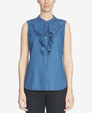 Cece Denim Ruffled Button-front Blouse