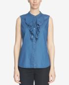 Cece Denim Ruffled Button-front Blouse