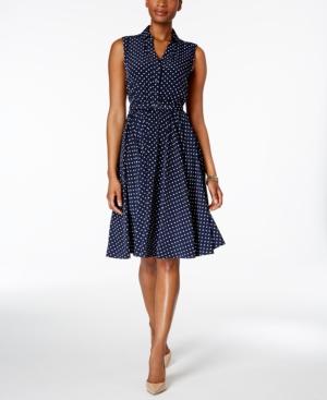 Charter Club Petite Dot-print Belted Shirtdress, Only At Macy's