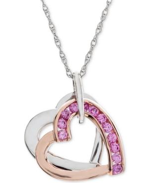 Lab-created Pink Sapphire Two-tone Heart Pendant Necklace (3/8 Ct. T.w.) In Sterling Silver & 14k Rose Gold