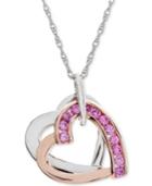 Lab-created Pink Sapphire Two-tone Heart Pendant Necklace (3/8 Ct. T.w.) In Sterling Silver & 14k Rose Gold