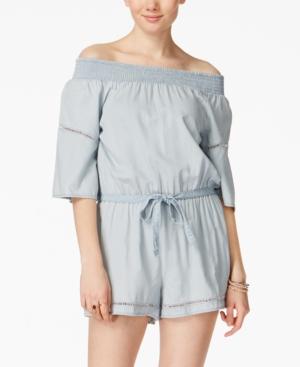 American Rag Juniors' Smocked Off-the-shoulder Chambray Romper, Only At Macy's