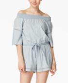 American Rag Juniors' Smocked Off-the-shoulder Chambray Romper, Only At Macy's