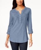 Style & Co. Petite Crochet-trim Henley Top, Only At Macy's