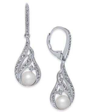 Danori Silver-tone Imitation Pearl And Pave Drop Earrings, Created For Macy's