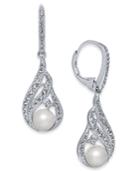 Danori Silver-tone Imitation Pearl And Pave Drop Earrings, Created For Macy's