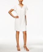 Msk Flutter-sleeve Lace-up Shift Dress