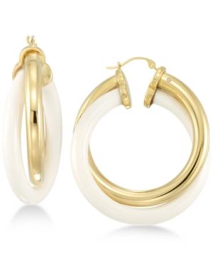 Signature Gold White Agate Double Hoop Earrings In 14k Gold Over Resin Core