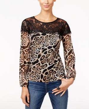 Inc International Concepts Lace Animal-print Top, Only At Macy's