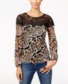 Inc International Concepts Lace Animal-print Top, Only At Macy's