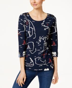Charter Club Petite Nautical-print Top, Only At Macy's