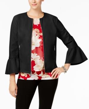 Alfani Faux-leather Ruffle-sleeve Coat, Created For Macy's