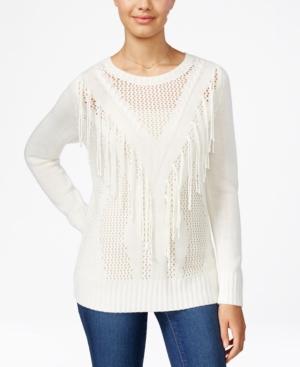 Bcx Juniors' Crocheted Fringe-trim Sweater